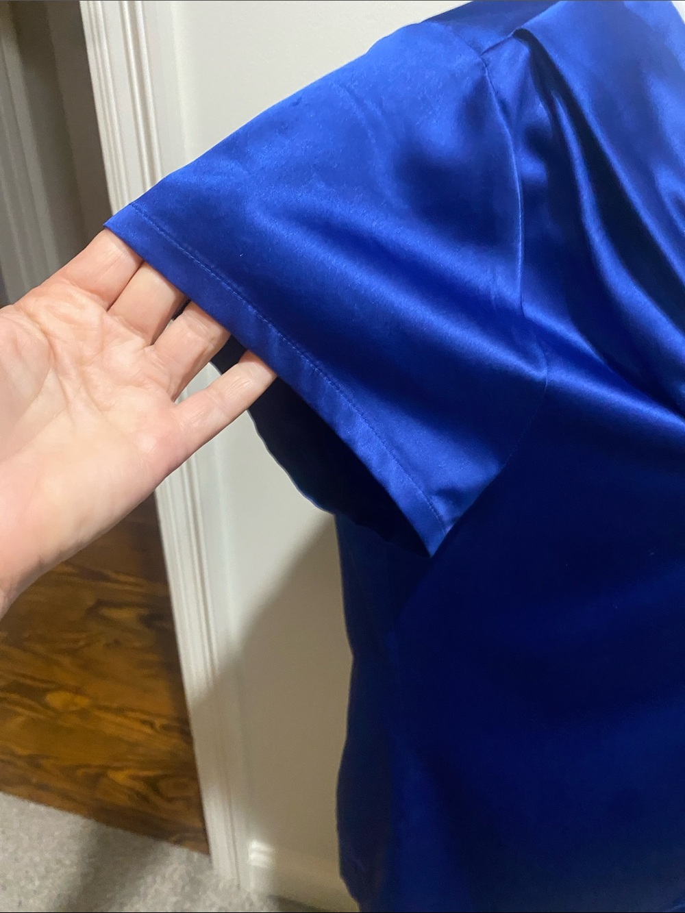 Draped Cowl Neck Blouse in Cobalt Blue - Picture 4 of 5